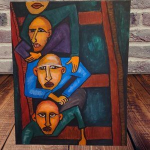 Original Acrylic on Canvas Painting 20Lx16W Mid Century Moody Expressionist